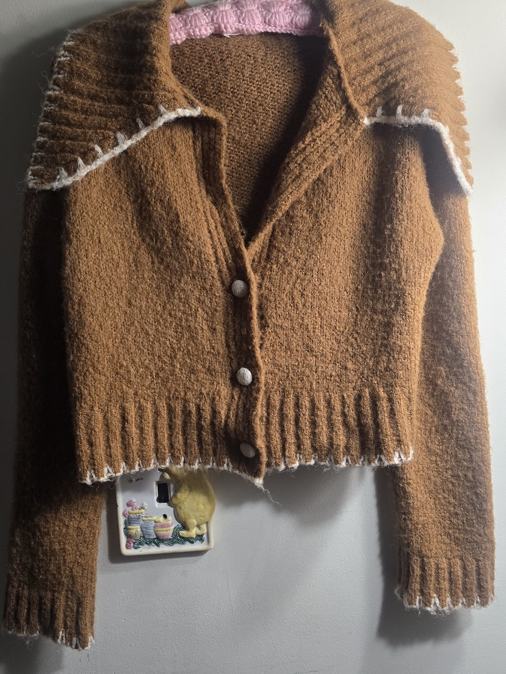 Women's Cropped Crew Sweater in Rust with Contrast Trim